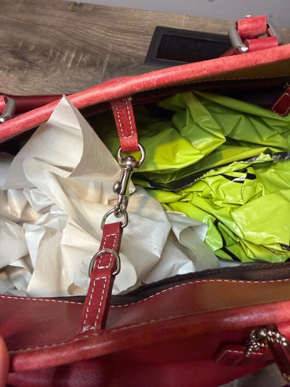 Coach Red Leather Tote with Signature Hangtag
